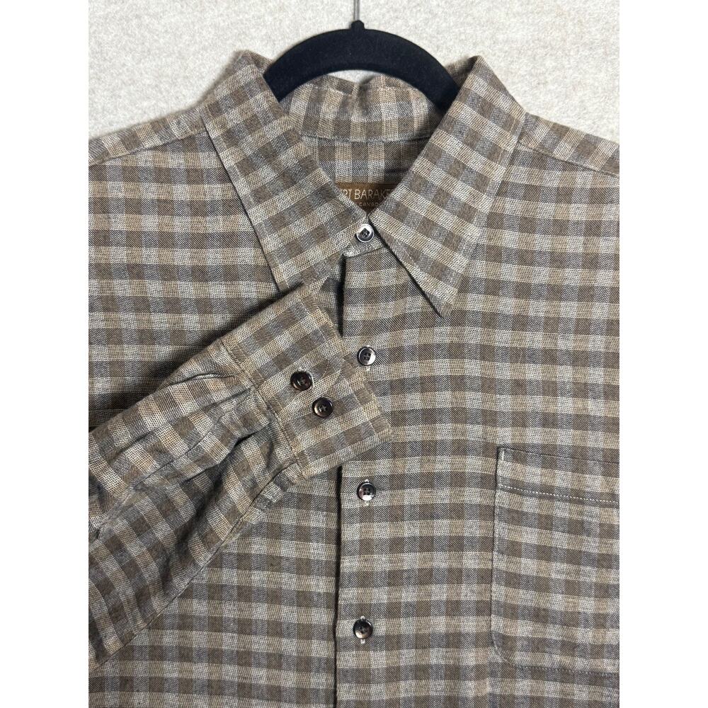 Robert Barakett Brown Check Cotton Wool Blend Button Down Shirt XL Made Canada